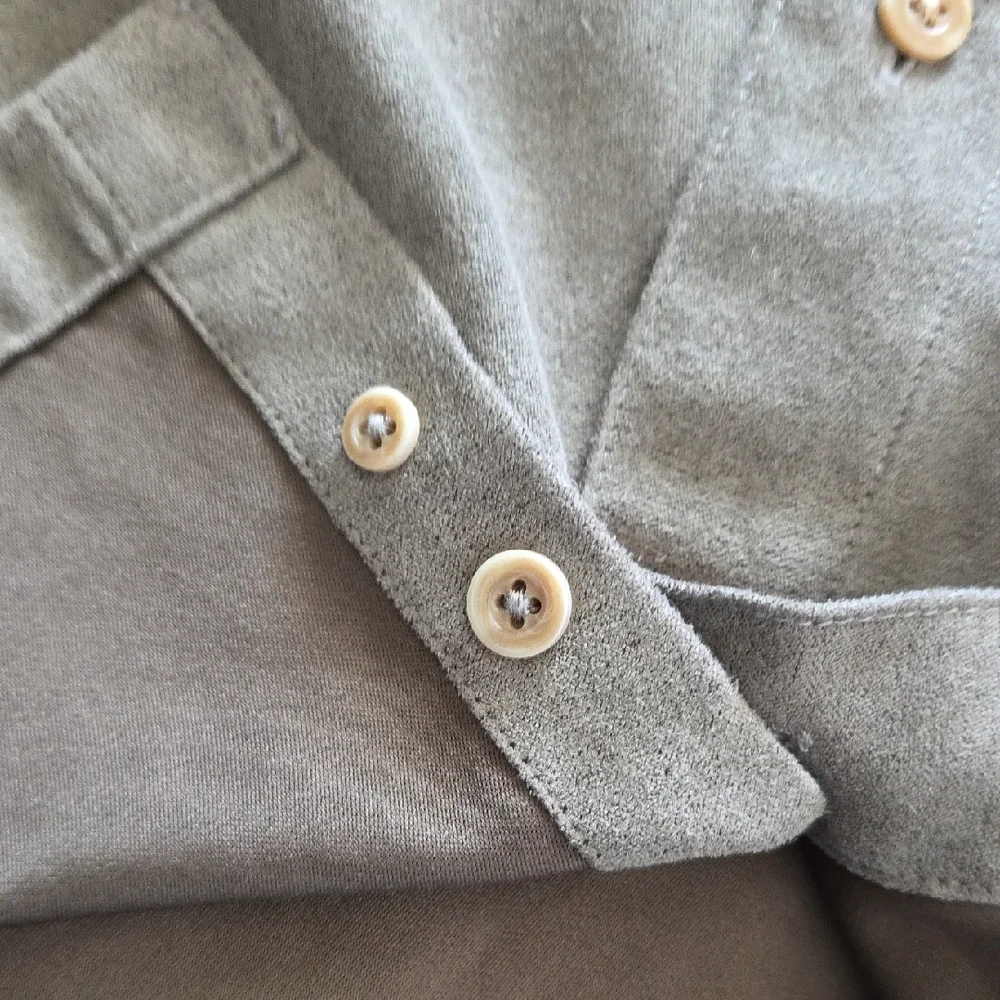 Geoffrey Beene Khaki Olive Microsueded Button Down Shirt Relaxed Large - Picture 8 of 14